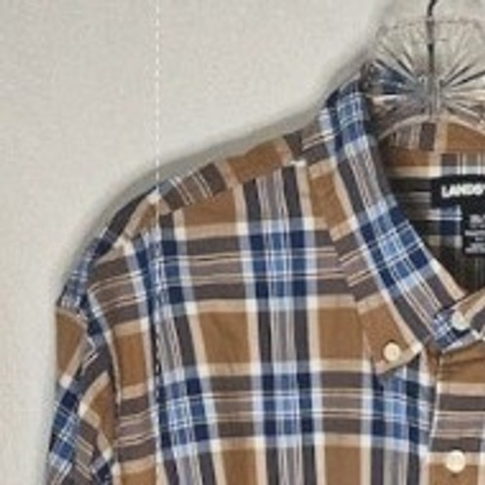 Lands' End Men's Plaid Long Sleeve Button-Up Shirt XL TALL Classic Flannel Fall